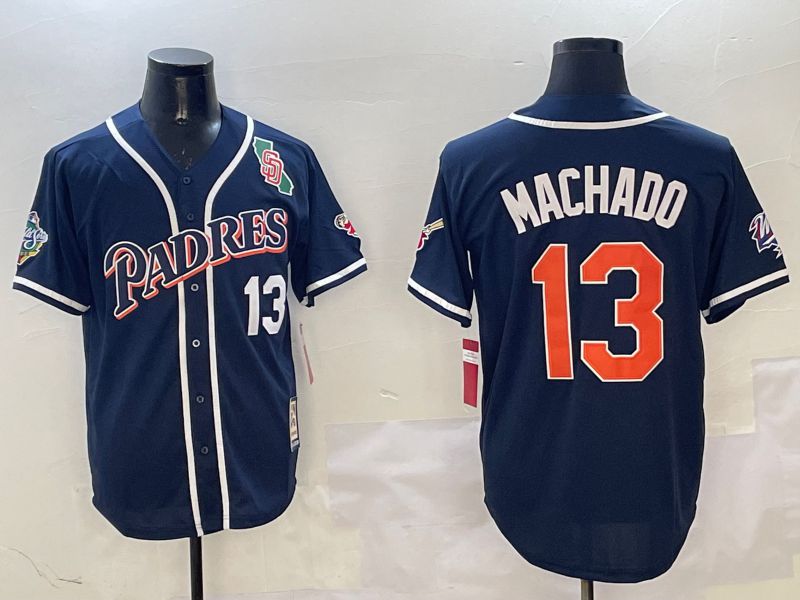 Men San Diego Padres 13 Machado Blue Throwback Game 2025 Nike MLB Jersey style 3122